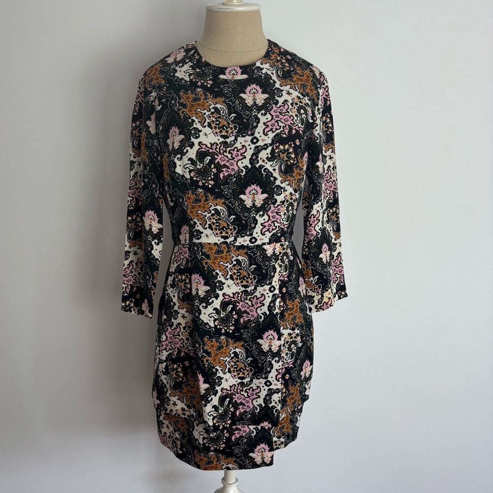 ALC Tordi Silk Mini Dress 3/4 Sleeves Pockets Zip 6